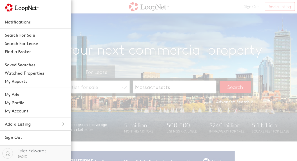 LoopNet Account page